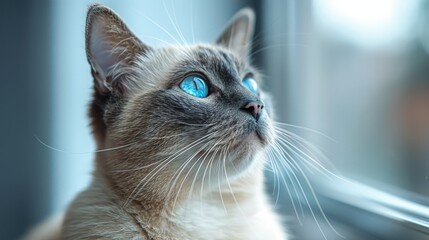 The right side of the image shows a Siamese cat with blue eyes.