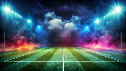 textured soccer game field with neon fog - center, midfield