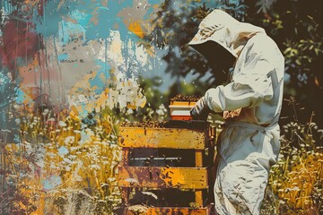 Beekeeper at the apiary bees country
