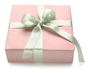 Pink gift box on white background. International Women's Day