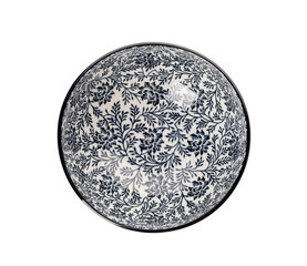 Empty ornamental ceramic bowl on white background. Top view