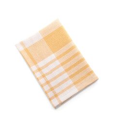 Fabric yellow striped napkin on white background. Top view