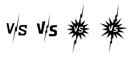 VS Symbol Set - Versus Letters for Sports, Competition, Showdown, Battle, Match, Game - Flat Black and White VS Icons Isolated on Transparent Background