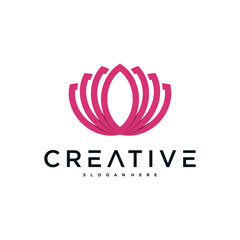 Minimalist lotus logo with unique line art shape. Premium Vector