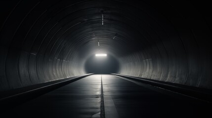 Illuminated Dark Tunnel with Light Glowing at the End of the Path