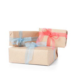 Beautiful gift boxes on white background. International Women's Day