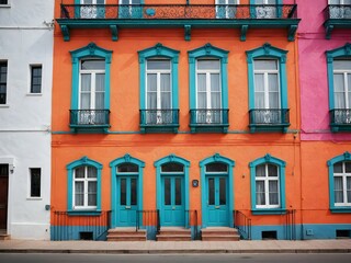 Obraz premium Colorful Facade of Orange and Blue Building