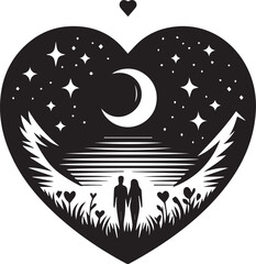 silhouette of a couple with heart