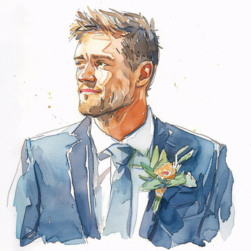 Wedding Groom Watercolor grooms boutonniere