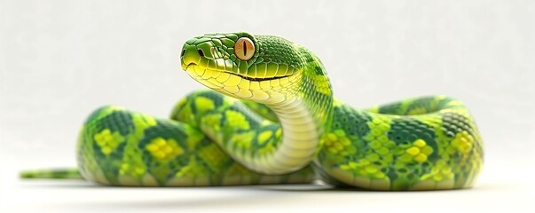 Naklejka premium Symbol of 2025 green snake, detailed colourful illustration, free space for text