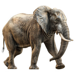 Fototapeta premium African Elephant Walking Isolated on Black Background.