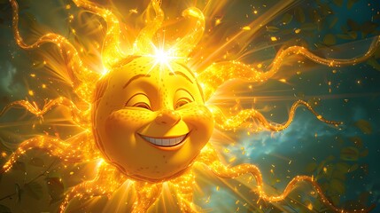 Joyful Cartoon Sun with Sparkling Rays