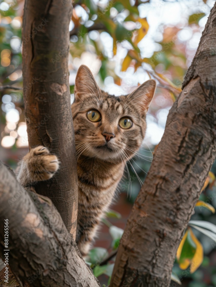 Canvas Prints A cat is climbing a tree. AI.