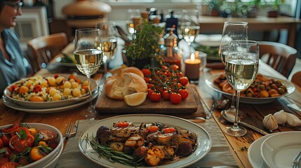 Obraz premium A delicious and healthy meal is served on the table. There are many different dishes to choose from.