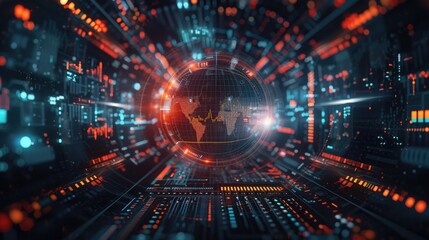 Obraz premium Abstract digital background with glowing sphere in the center.