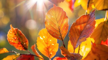 Vibrant autumn leaves display stunning colors and delicate veins in sunlight showcasing nature s beauty in winter