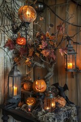 Seasonal autumn decor and eerie atmosphere for festive vertical delight and spooky ambiance
