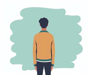 Illustration of a Young Man from Behind in Casual Clothes on a Pastel Background, Ideal for Blog Posts and Social Media Banners..