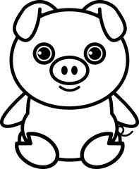 可愛い豚の線画・塗り絵イラスト