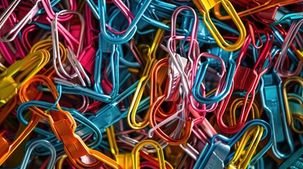 Paperclips of various colors on various backgrounds