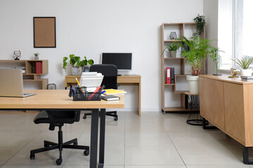 Modern interior of white office with workplace