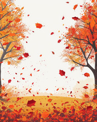 Autumn Trees with Falling Leaves Illustration