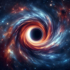 A vivid portrayal of a black hole swirling amidst the cosmic galaxy