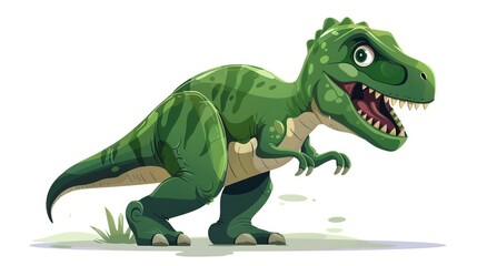 Dramatic illustration of a roaring T-Rex dinosaur in a lush green setting, showcasing its powerful build and fierce facial expression. Ideal for nature and prehistoric themed visuals.