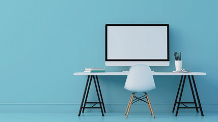 chair and computer on table