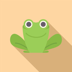 Happy green frog smiling and sitting down in a minimalist and colorful illustration