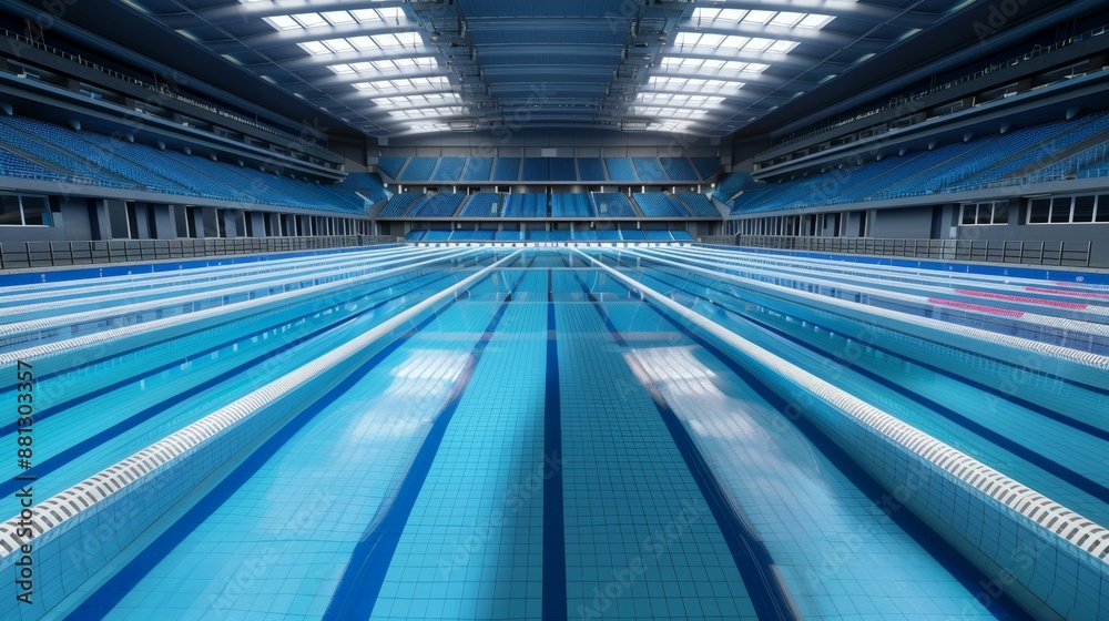 Poster A swimming pool with a blue and white lane marker