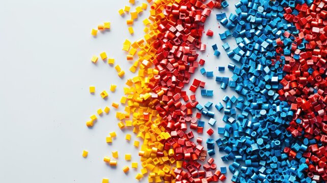 Polymer masterbatch granules on white background for plastic product catalog design