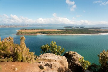 Stone viewing rock in front of the sea