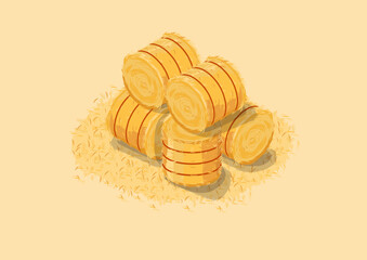 Hays isometric, Hay roll isometric 3d vector image, 
Farm bale isometric vector. Hay straw Isometric hay bale