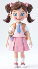 Cheerful Schoolgirl with Backpack