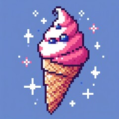 Ice cream cone dessert food snack fastfood pixelart illustration concept icon illustration colorful
