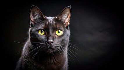 Obraz premium Gorgeous black cat with luminous eyes, in the dark, showcasing its keen senses , black, cat, feline, pet, animal, fur