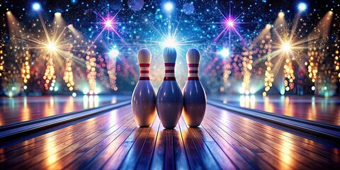 Magical bowling alley with sparkles at night, dreamy background with bokeh effect, bowling, alley, magical, sparkles, night