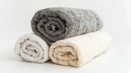 Rolled up Bath Towels stock photo white background