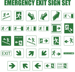 Emergency Exit Sign Set Vector Illustration