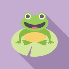Cartoon illustration of a happy green frog, relaxing on a lily pad