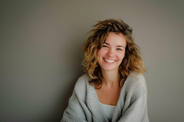 Fototapeta premium Retrato de mulher sorridente com cabelo solto e natural criado com IA generativa, destacando diferentes etnias e estilos de cabelo