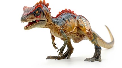 Fototapeta premium A colorful dinosaur figurine rendered in a realistic 3D style is showcased in this image, highlighting its intricate details and lifelike pose for an engaging visual impact.
