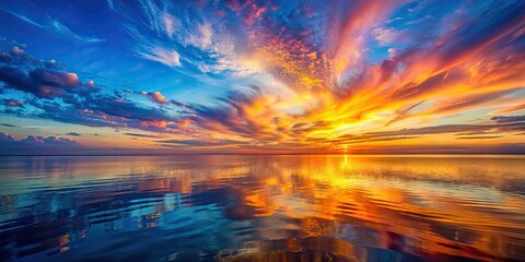 Vibrant sunset over peaceful sea with colorful sky reflection , sunset, sea, ocean, evening, horizon, water, waves, tranquil