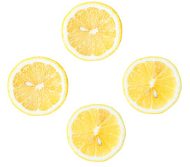 Top view set of yellow lemon halves isolated on white background with clipping path