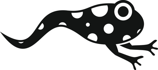 Black and white simple icon of a tadpole swimming in water, perfect for children's books or educational materials