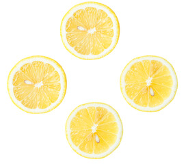 Obraz premium Top view set of yellow lemon halves isolated with clipping path in png file format