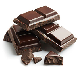 a pile of chocolate pieces on a white surface