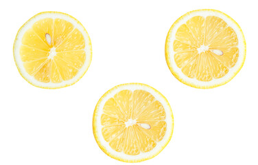 Fototapeta premium Top view set of yellow lemon halves isolated with clipping path in png file format