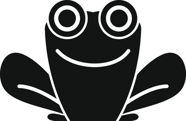 Black silhouette of a frog smiling and showing its big eyes